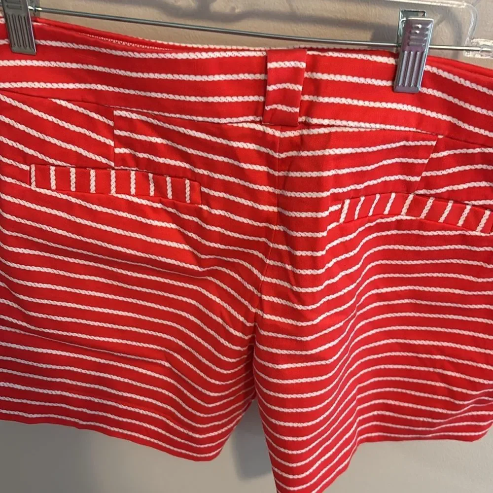 J.Crew Womens Stretch Chino Shorts Sz 14 Red White Rope Stripe Nautical Coastal